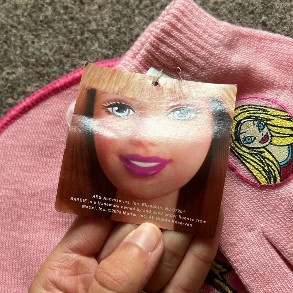 NWT Vintage Mattel Barbie Pink Embroidered Beanie Hat & Glove Set Girls Gift Y2K